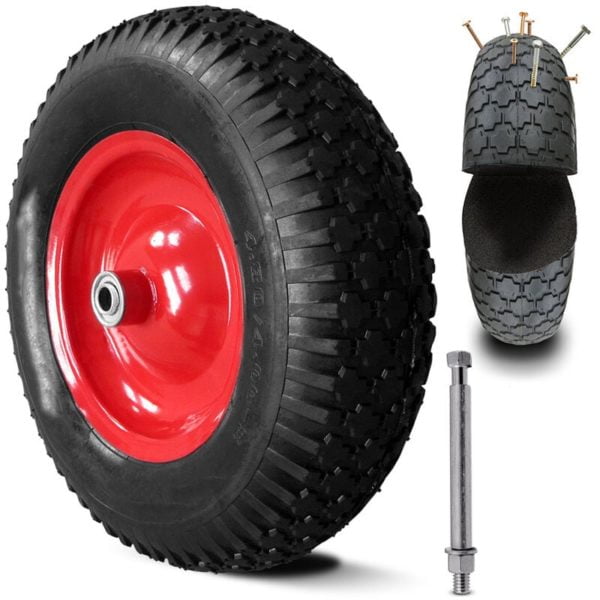 Pu Wheelbarrow Wheel Rubber 200 kg 4.80/4.00-8 ø 390 mm Axle Spare Wheel Steel Rim Black - Gardebruk