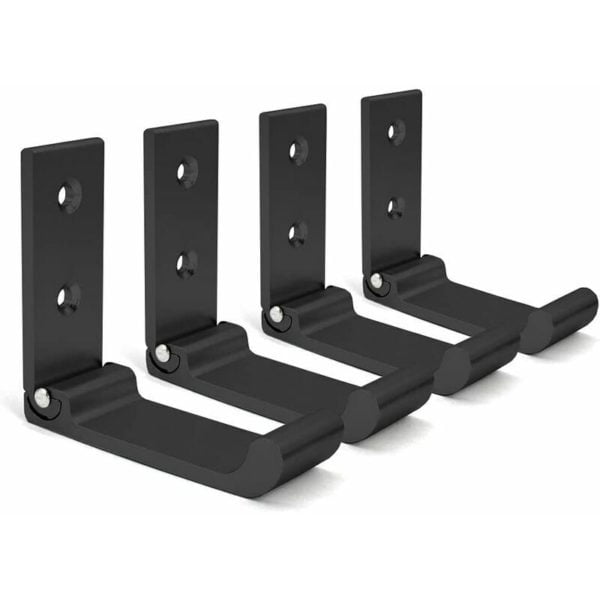 Qersta - Foldable Wall Hooks, 4 Pieces Wall Mounted Helmet Holder, Invisible Coat Hooks, Aluminum Wall Hook, With Screws, Towel Jacket Hook (Black)