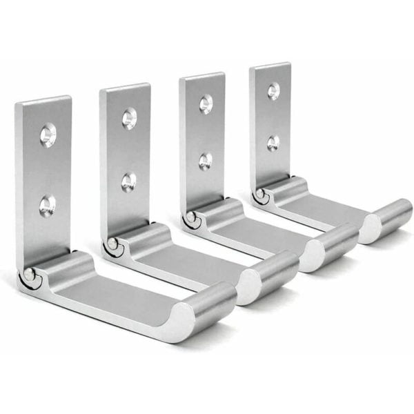 Qersta - Foldable Wall Hooks, 4 Pieces Wall Mounted Helmet Holder, Invisible Coat Hooks, Aluminum Wall Hook, With Screws, Towel Jacket Hook (Silver)