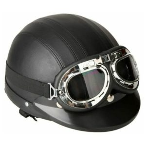 Qersta - Motorcycle Helmet, Winter Windproof Helmet with uv Visor Goggles Retro Vintage Style 5460cm (Black)