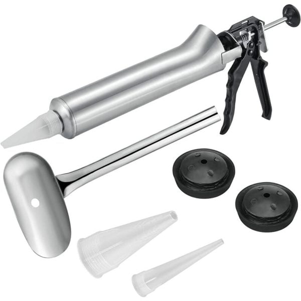 Qersta - Stainless Steel Tile Caulking Gun, Cement Caulking Gun for Construction Industry with 2 Different Nozzles