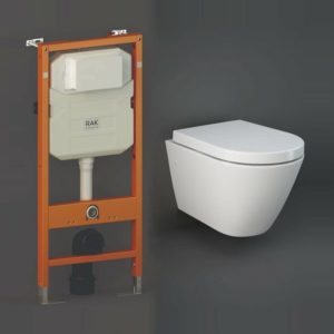 RAK Resort Rimless Wall Hung Pan with Ecofix 1140mm Toilet Frame - Soft Close Seat