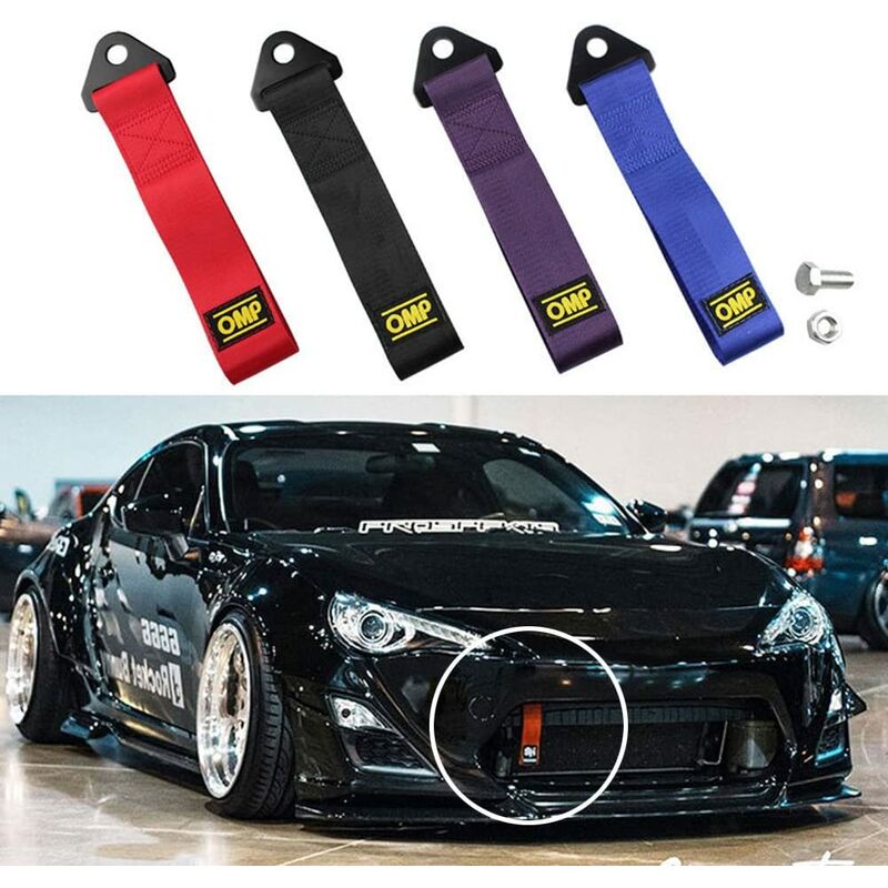 Racing Car Trailer Sport Rope Tow Strap Set High Strength Tow Hook Red for Vehicle Front Rear Bumper(Red) 1pcs