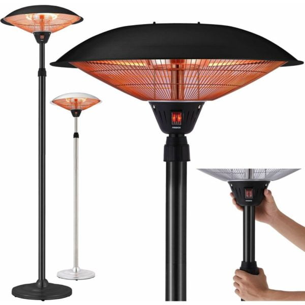 Radiant heater 2 power levels & 2 heating tubes incl. height-adjustable telescopic rod tilt switch 360° heat radiation heat lamp patio heater - black