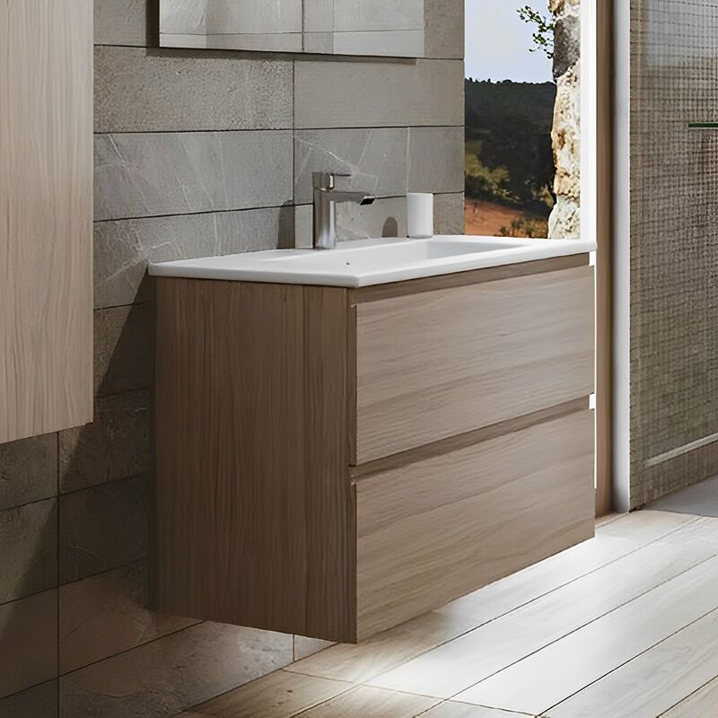 Rak Joy Wall Hung Vanity Unit with Basin 1000mm Wide - Grey Elm