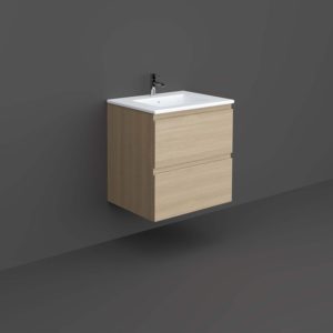 Rak Joy Wall Hung Vanity Unit with Basin 600mm Wide - Scandinavian Oak