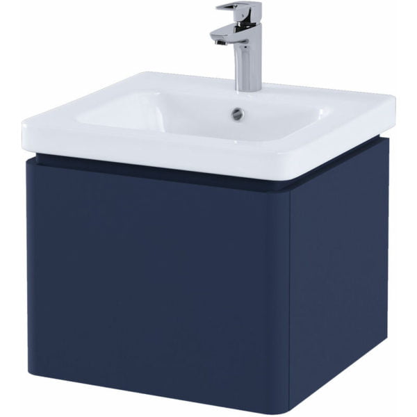 Rak Resort Wall Hung 1-Drawer Vanity Unit with Basin 500mm Wide - Matt Denim Blue