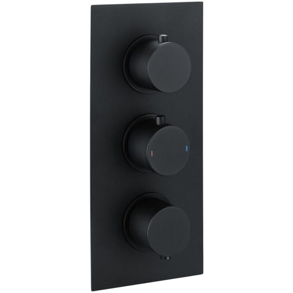 Rak Thermostatic Round 2 Outlet Concealed Shower Valve Triple Handle - Black