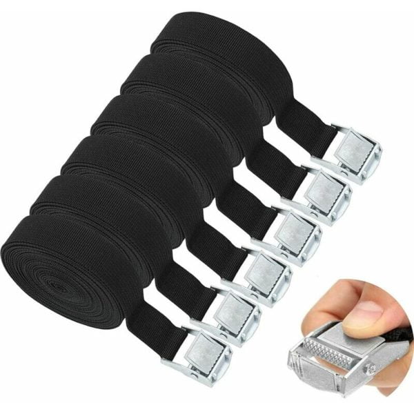 Ratchet Tensioner Claw Strap Tie Downs Fastening Strap - Tie Downs Pack of 6 25mm x 500mm Black Tie Down Kit for Motorbike Transport Truck Tie Downs