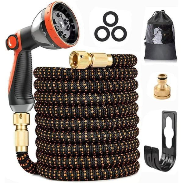 Readcly - 75FT Expandable Garden Hose, 3 Layers Improved Latex Flexible Garden Hose, 3/4 and 1/2 Solid Brass Connectors, Elbow-Free Water Hose, 10