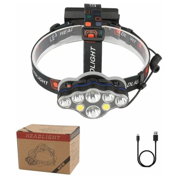 Rechargeable led Headlamp, High Power Headlamp with 4 Modes, 500M Range, IPX20 Waterproof led Headlamp for Helmet, Fishing, Bike, Camping and Hunting