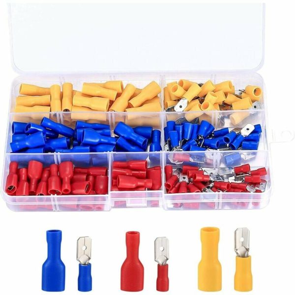 (Red Yellow Blue 150pcs) - Crimp Wire Connector Kit Electrical Terminal Lug Assortment Insulated Crimp Terminals Electrical Quick Connector Tools