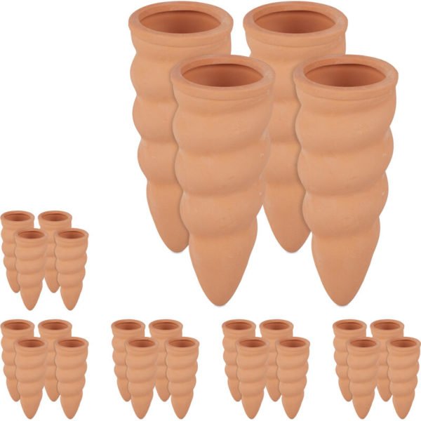 Relaxdays - Clay Watering Cones, Set of 24, Plant Irrigation Kit, 1.5 l Bottles, HxD: 11.5 x 4.5 cm, Terracotta