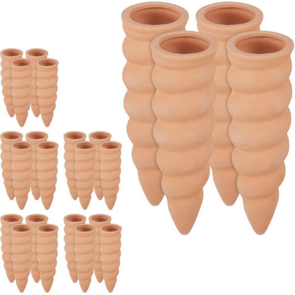 Relaxdays - Clay Watering Cones, Set of 24, Plant Irrigation Kit, 1.5 l Bottles, HxD 16.5 x 5 cm, Terracotta