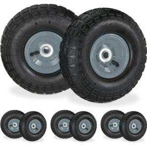 Relaxdays Set of 8 Wheelbarrow Tyres, 4.1/3.5-4, Pneumatic Spare Wheel, 16 mm Axle, Supports up to 136 kg, Black/Grey