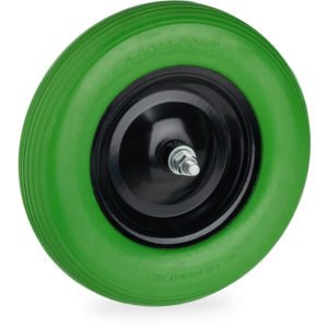 Relaxdays Wheelbarrow Tyre, 4.80 4.00-8, Solid Rubber Spare Wheel, with Axle & Steel Rim, Puncture-proof, Green/Black