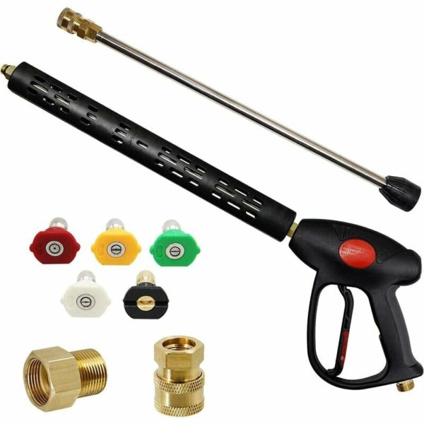 Replacement Pressure Washer Gun with 16 Inch Extension 4000 psi, Pressure Washer Gun with M22-15mm or M22-14mm Fitting, 5 Nozzle Tips, 40 Inch