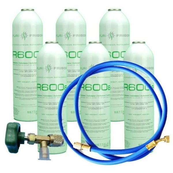 Reporshop - 6 R600 refrigerant gas bottles + hose + 420gr isobutane ...