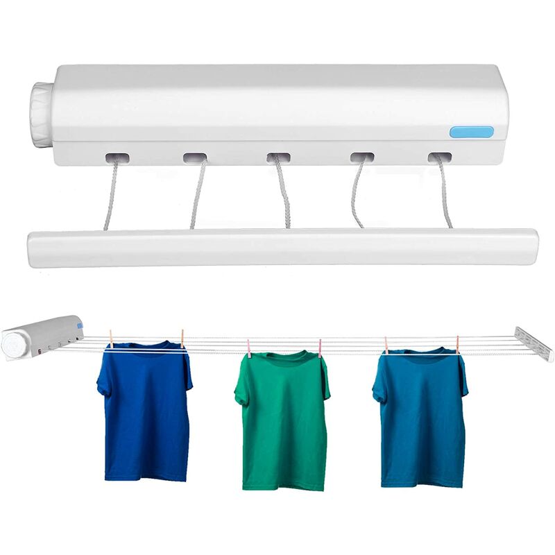 Retractable Clothesline Telescopic Indoor Outdoor Wall Mounted Clothes Dryer Line Drying Rope Hanger 4Line or 5Line(5 Lines) - Litzee