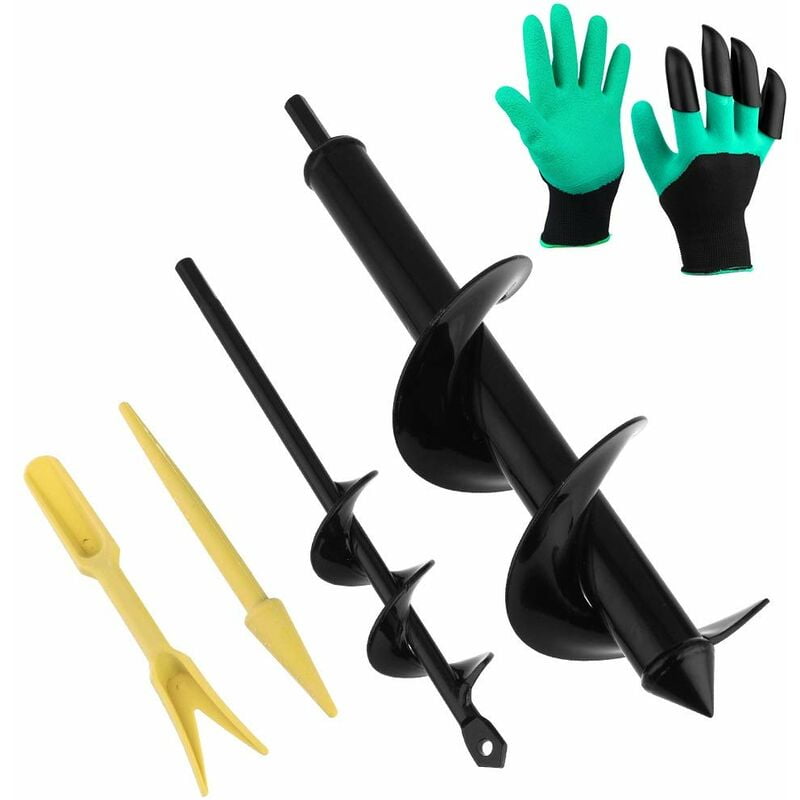 Rhafayre - Garden Auger Wick 掳80 掳40 + Gloves Garden Auger Spade Spiral Garden Drill Bits Thermal Wick Planting Tool for Making Post Earth Holes
