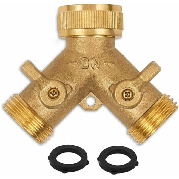 Robust brass garden connector Splitter tap (2 -way) new and improved Splitter Splitter Splitter pipe adapter with 2 valves plus 2 rubber washer and