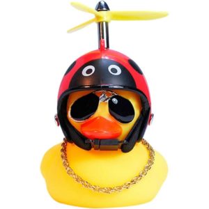 Rubber Duck Toy Car Ornaments Yellow Duck Car Dashboard Decorations Cool Goggles Duck With Propeller Helmet (Ladybug)