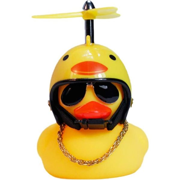 Rubber Duck Toy Car Ornaments Yellow Duck Car Dashboard Decorations with Propeller Helmet