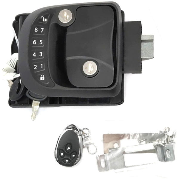 Rv Door Lock Keyless Entry Door Lock Latch 65ft Remote AntiTheft Lock with Integrated Keypad 1 Remote Controller 2 Mechanical Keys for Travel Trailer