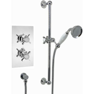 SH0243 Edward Traditional Crosshead and White Details Concealed Thermostatic Shower Set Slider Rail Kit - Chrome (1 Outlet) - Enki