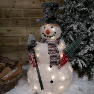 Samuel Alexander - 90cm Battery Operated led Snowman Holding Shovel & Tree Indoor Christmas Decoration