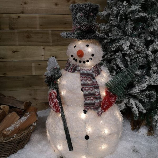 Samuel Alexander - 90cm Battery Operated led Snowman Holding Shovel & Tree Indoor Christmas Decoration