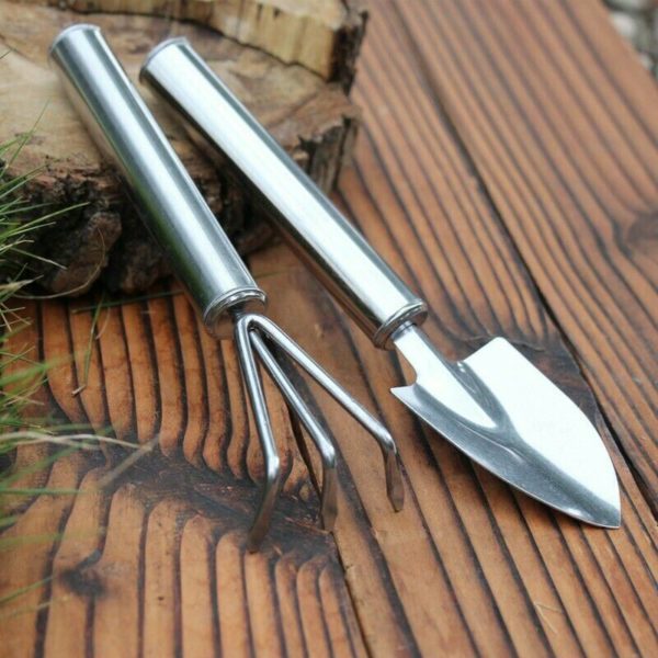 Set Mini Gardening Plant Pot Tools Small Shovel Rake Gardening Work for Succulent Plants Cactus Miniature Indoor Plants(Stainless Steel) 2 Pieces