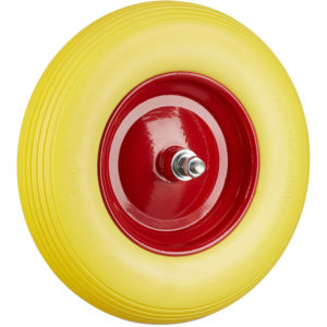 Set of 1 Relaxdays Solid Rubber Wheelbarrow Tyre with Axle, 4.80 4.00-8, 100 kg Capacity, Flat-Free, Yellow/Red