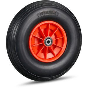 Set of 1 Relaxdays Wheelbarrow Wheel 4.00-6, Solid Rubber, Plastic Rim, 3 Adaptors, Flatproof Tyre, 136 kg, Black/Red