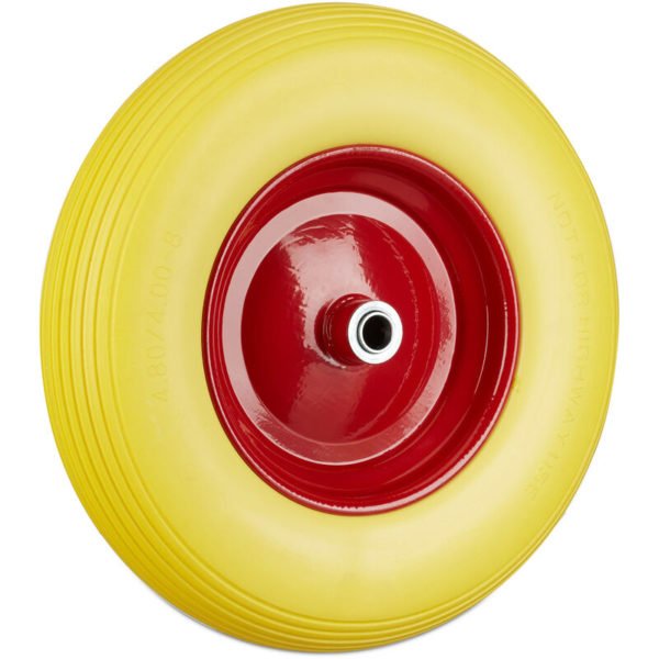 Set of 1 Relaxdays Wheelbarrow Wheel 4.80 4.00-8, Solid Rubber, Steel Rim, Spare Tire, 100kg Capacity, Yellow/Red