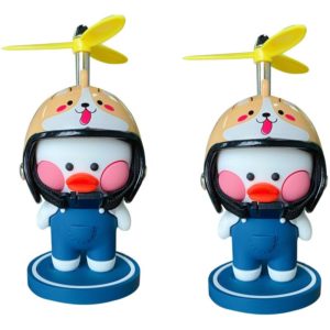 Set of 2 Duck Toy Car Dashboard Rearview Mirror Decoration Propeller Duck Car Ornaments with Helmet for Adults, Kids, Women, Men (Brown Dog)