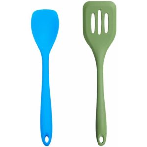 Set of 2 Mini Kitchen Utensils - Blue Salad Turner & Drainer Shovel Silicone Kitchen Utensils + Avocado