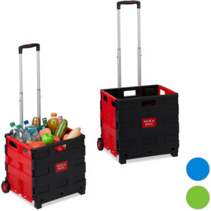 Set of 2 Relaxdays Folding Shopping Trolley, Telescopic Handle, 2 Rubber Wheels, Transport Cart, Aluminium, Red