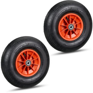 Set of 2 Relaxdays Wheelbarrow Tyres, 4.00-6, Plastic Rim, Pneumatic, 3 Adaptors, Replacement Spare Wheel, Black/Red