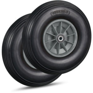 Set of 2 Relaxdays Wheelbarrow Wheels, 4.00-6, Solid Rubber, Plastic Rim, 3 Adaptors, Flatproof Tyre, 136 kg, Black/Grey