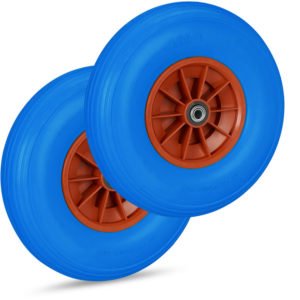 Set of 2 Relaxdays Wheelbarrow Wheels, 4.00-6, Solid Rubber, Plastic Rim, 3 Adaptors, Flatproof Tyre, 136 kg, Blue/Red