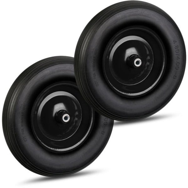 Set of 2 Relaxdays Wheelbarrow Wheels, 4.80 4.00-8 Solid Rubber, Steel Rim, Flat-Free Spare Tire, 100kg, Black