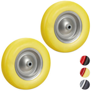 Set of 2 Relaxdays Wheelbarrow Wheels 4.80 4.00-8, Solid Rubber, Steel Rim, Spare Tire, 100kg Capacity, Yellow/Grey