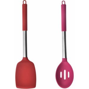Set of 2 Silicone Kitchen Utensils with Stainless Steel Handle, Heat Resistant and Dishwasher Safe, Multicolor Shovel + Colander