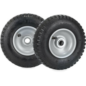 Set of 2 Wheelbarrow Tyres, 2.50-4, Pneumatic Spare Wheel, 2 pr, Supports 100 kg, Steel Rim, Black/Silver - Relaxdays