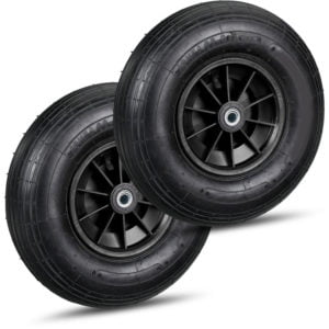 Set of 2 Wheelbarrow Tyres, 4.00-6, Plastic Rim, Pneumatic, 3 Adaptors Each, Replacement Spare Wheel, Black - Relaxdays