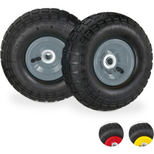Set of 2 Wheelbarrow Tyres, 4.1/3.5-4, Pneumatic Spare Wheel, 16 mm Axle, Supports up to 136 kg, Black/Grey - Relaxdays