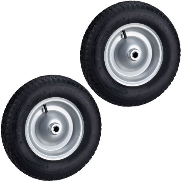 Set of 2 Wheelbarrow Tyres, 4.80 4.00-8, Pneumatic Spare Wheel with Steel Rim and Valve, up to 120 kg, Black - Relaxdays