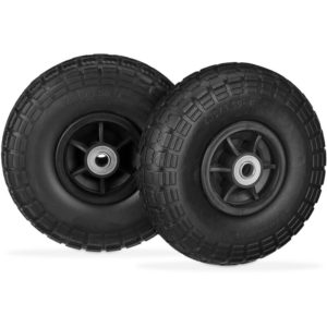 Set of 2 Wheelbarrow Tyres, Puncture-Proof Solid Rubber, 4.1/3.5-4, 16 mm Axle, Spare Wheel, Black - Relaxdays