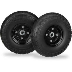 Set of 2 Wheelbarrow Tyres, Puncture-Proof Solid Rubber, 4.1/3.5-4, 16 mm Axle, Spare Wheel, Black - Relaxdays